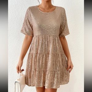 Gold Champagne Sequin Smock Dress